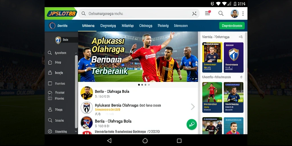 Antarmuka aplikasi JPSLOT88 menampilkan berita olahraga bola terkini.
