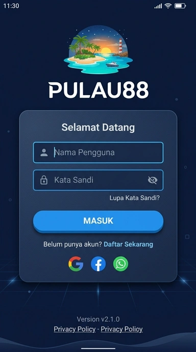 Tampilan halaman login pulau88